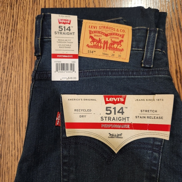 Levi's 514 Straight Performance Boys Jeans | Dark Wash Size 16 Regular 28x30 NWT - Picture 9 of 9